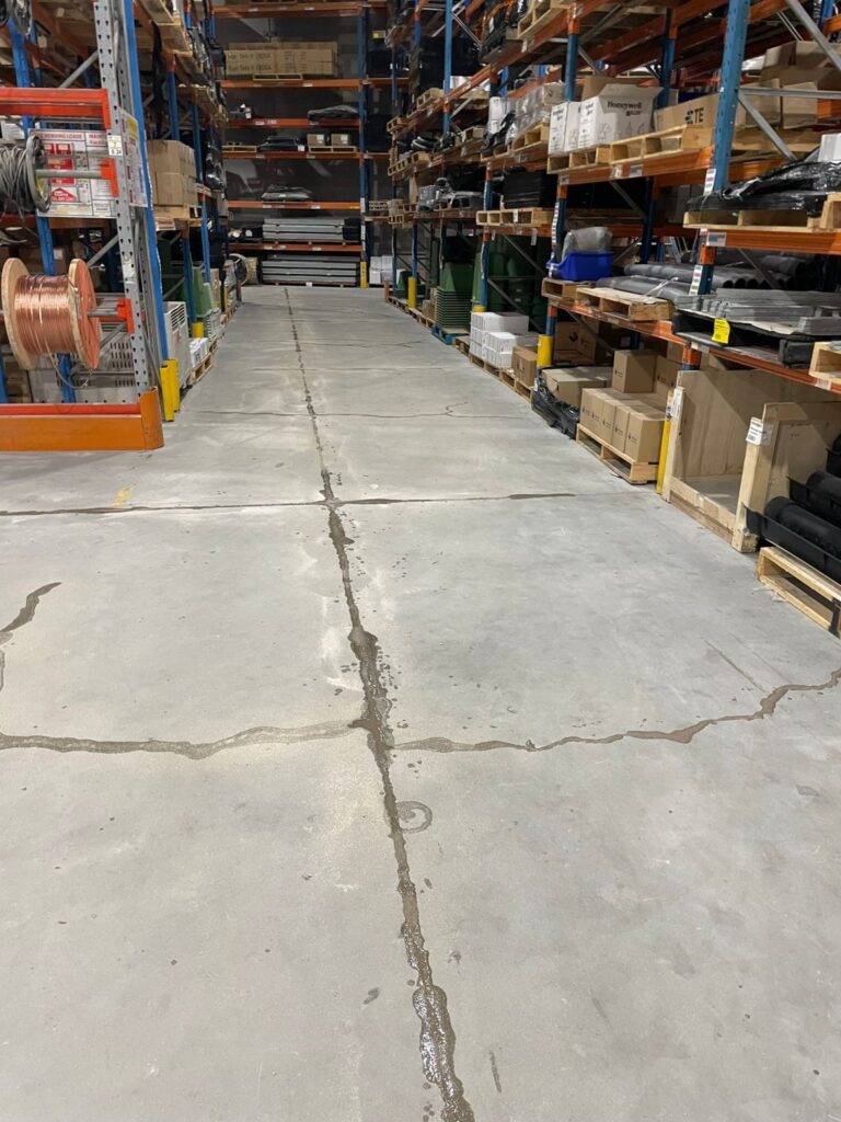 Cracked slab in warehouse