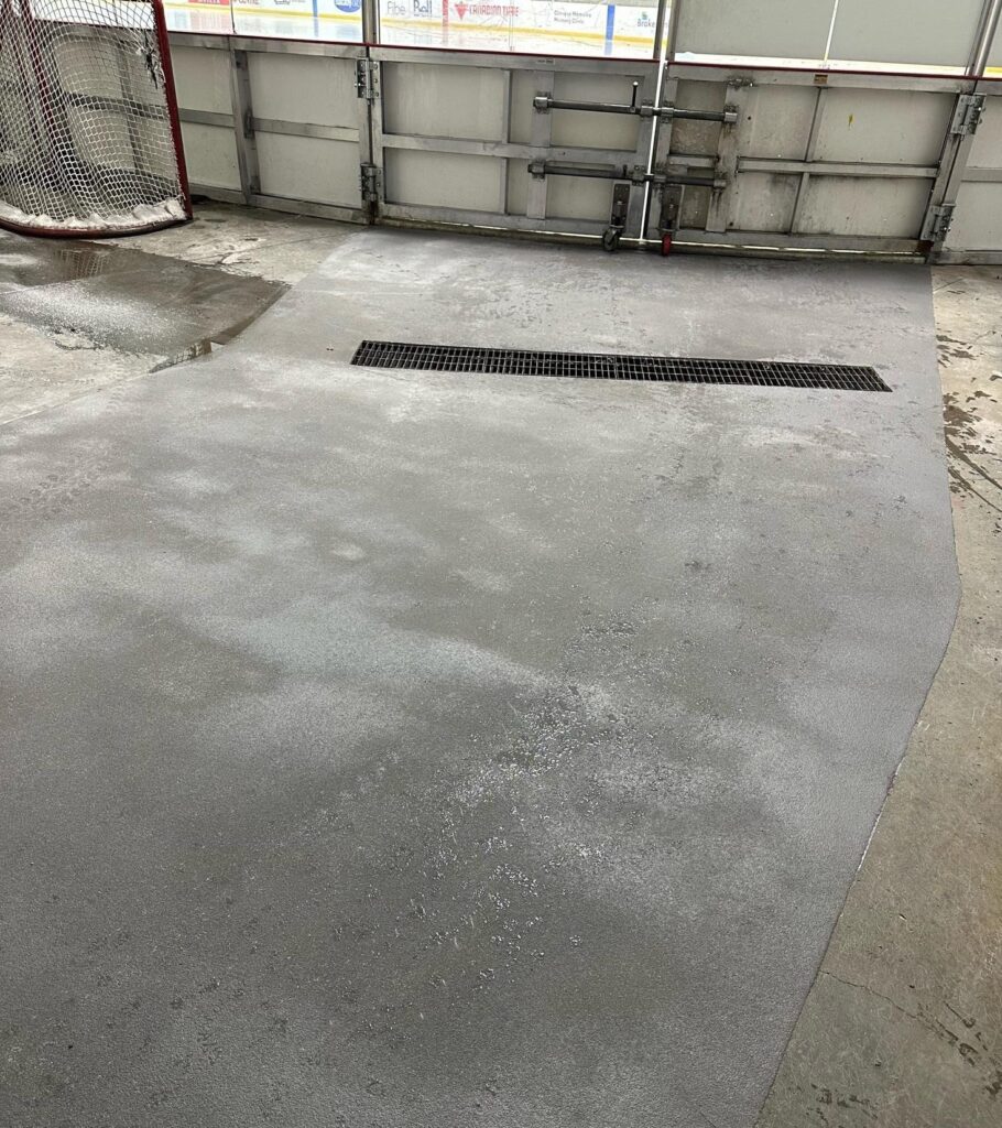 The rink entrance area after Ucrete installation.